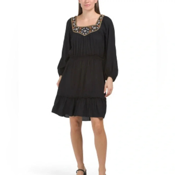 Max Studio Dresses & Skirts - Max Studio Boho Romantic Peasant Square Neck Embroidered Dress XS Long Sleeve